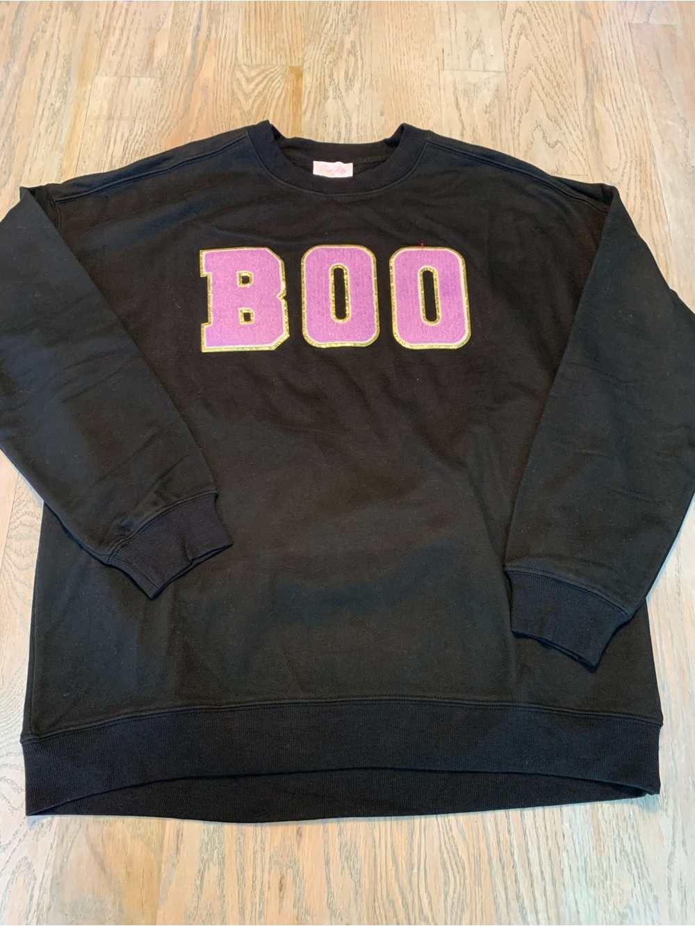 Women’s Halloween Crewneck Sweatshirt with Purple "BOO" Applique